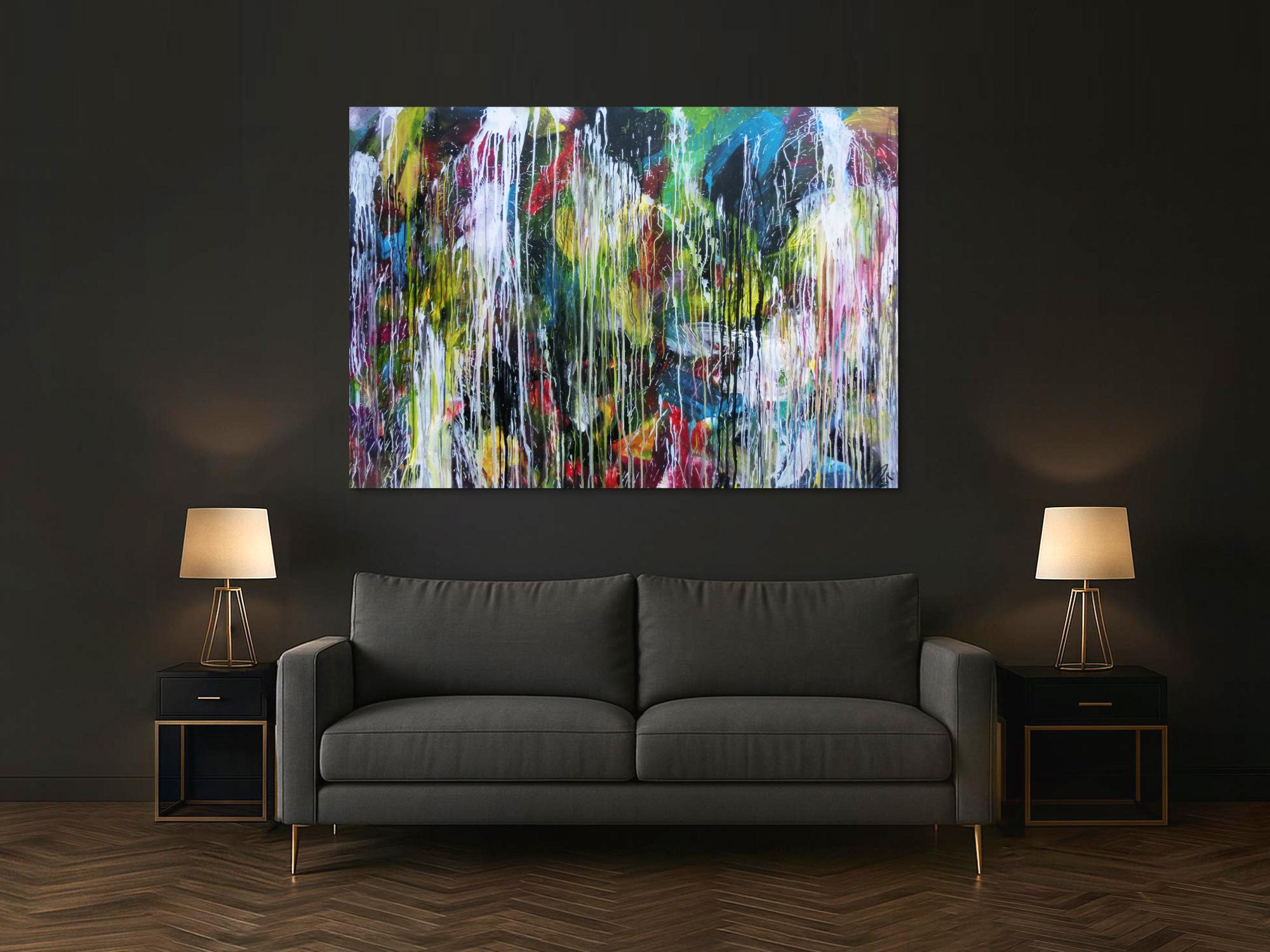 Abstraktes Acrylgemälde sehr bunt Mischtechnik Action Painting sehr modern