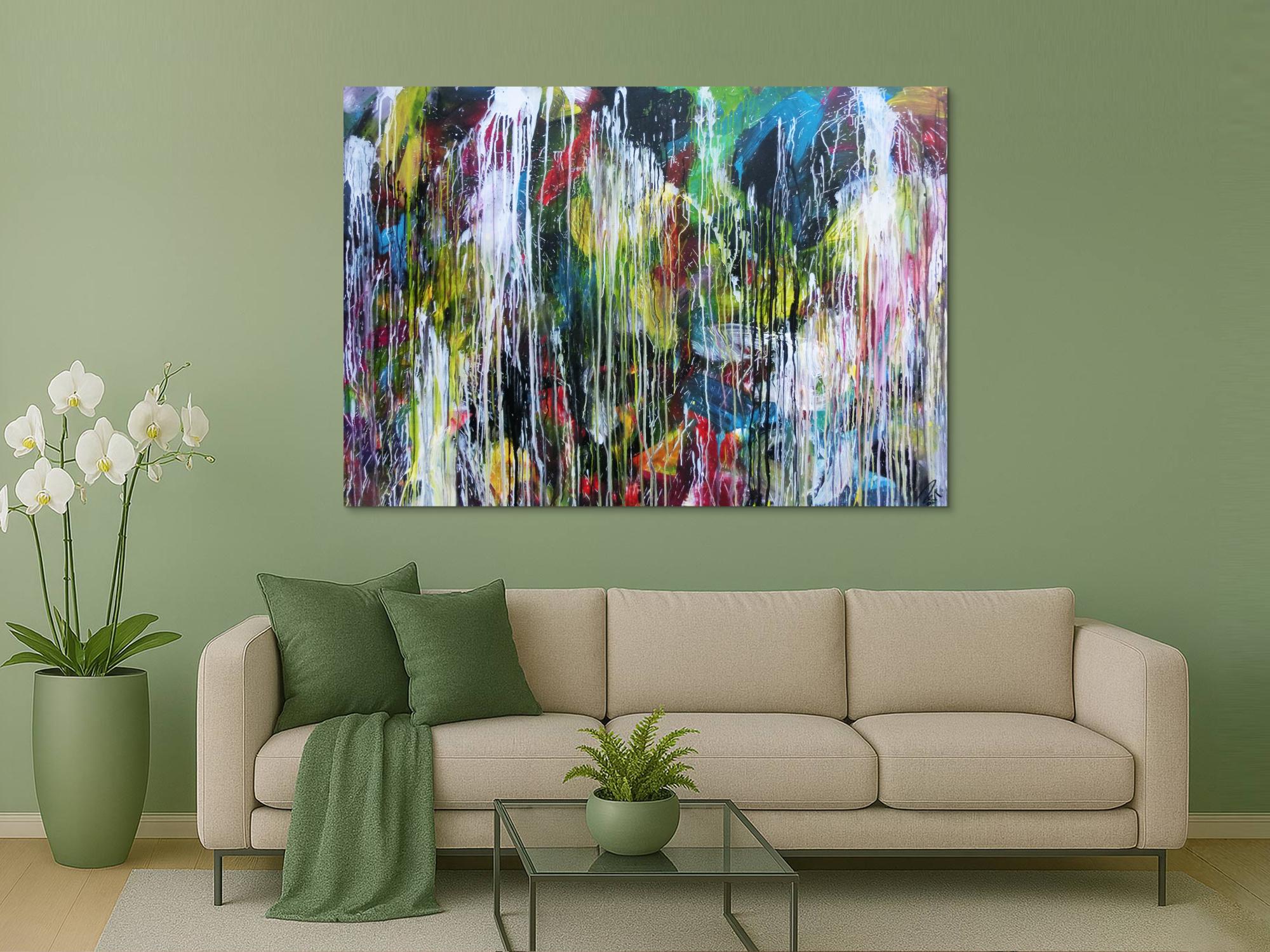 Abstraktes Acrylgemälde sehr bunt Mischtechnik Action Painting sehr modern