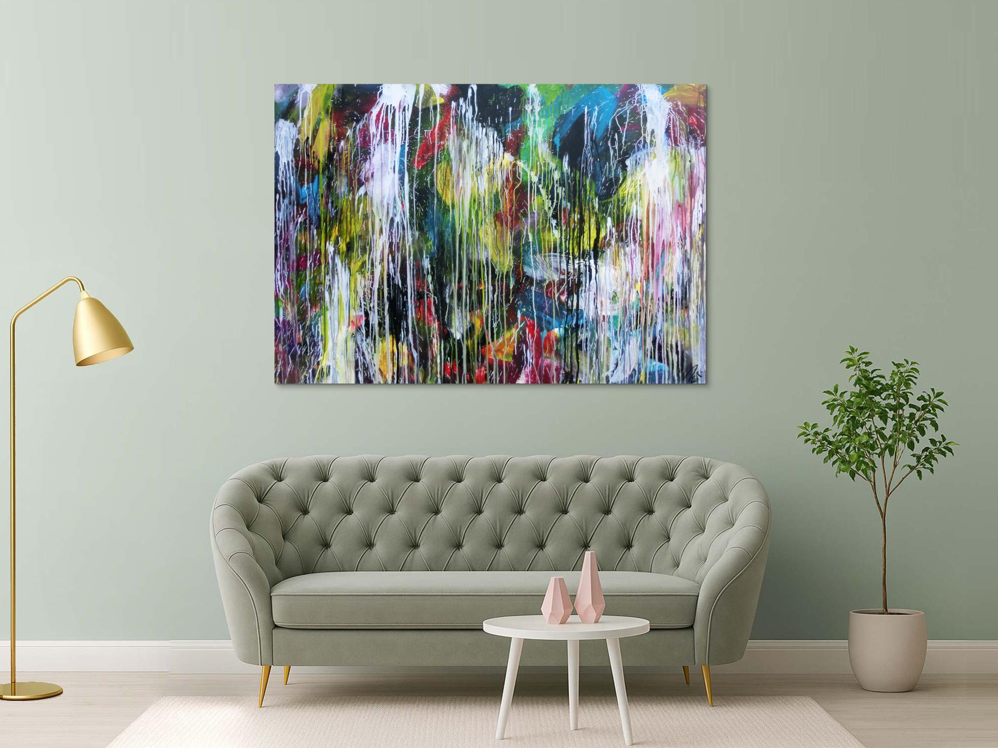 Abstraktes Acrylgemälde sehr bunt Mischtechnik Action Painting sehr modern