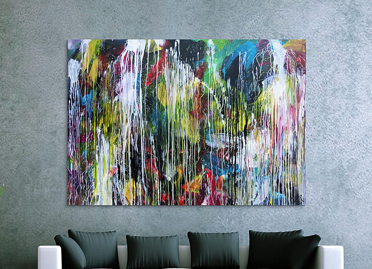 Abstraktes Acrylgemälde sehr bunt Mischtechnik Action Painting sehr modern