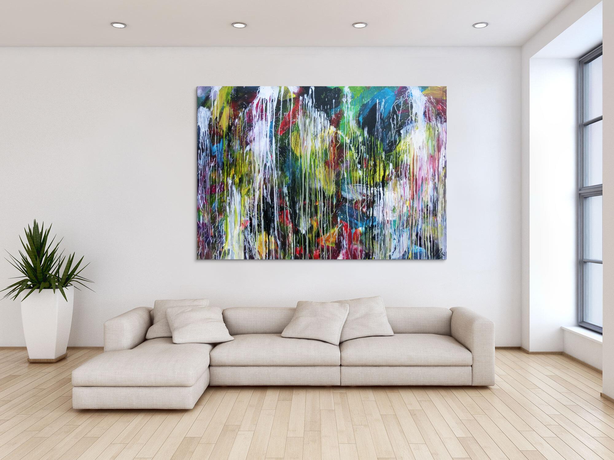 Abstraktes Acrylgemälde sehr bunt Mischtechnik Action Painting sehr modern