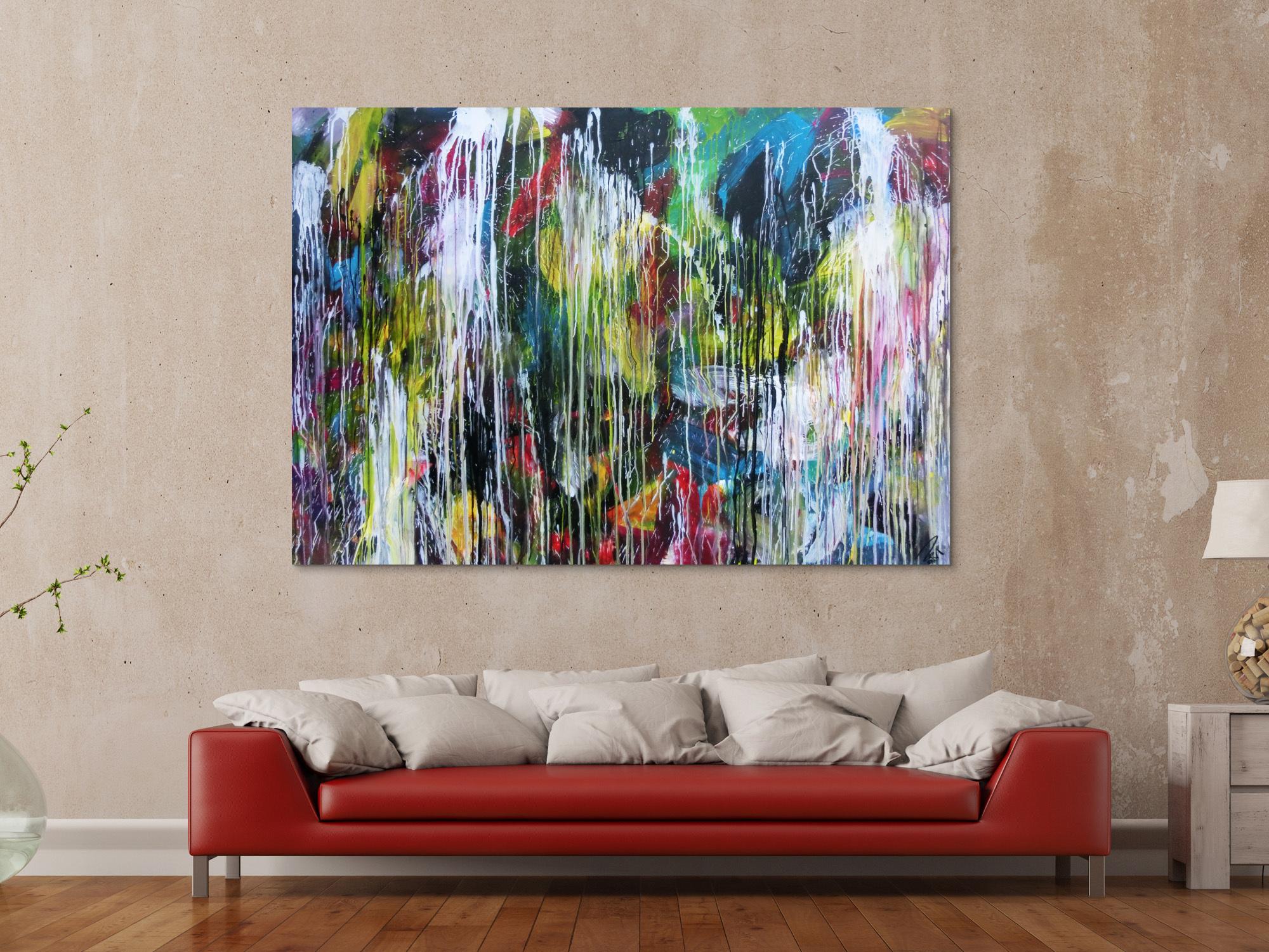 Abstraktes Acrylgemälde sehr bunt Mischtechnik Action Painting sehr modern