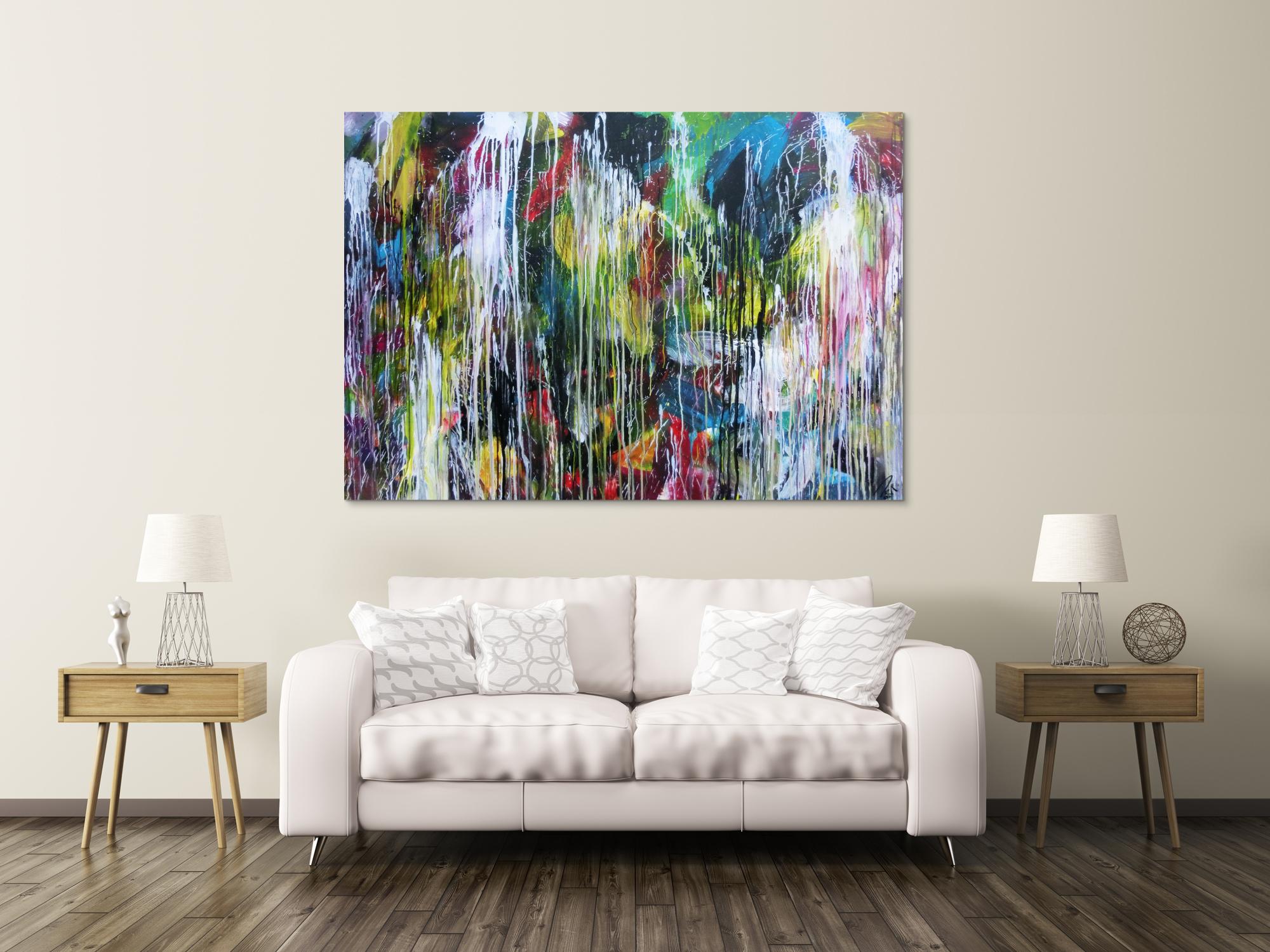 Abstraktes Acrylgemälde sehr bunt Mischtechnik Action Painting sehr modern