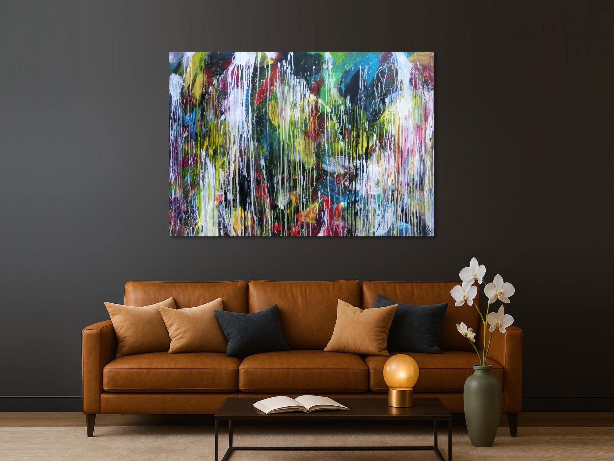 Abstraktes Acrylgemälde sehr bunt Mischtechnik Action Painting sehr modern