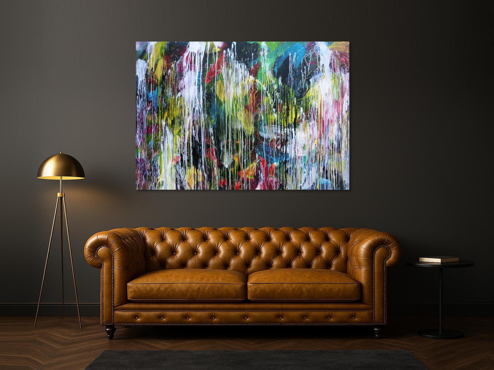 Abstraktes Acrylgemälde sehr bunt Mischtechnik Action Painting sehr modern