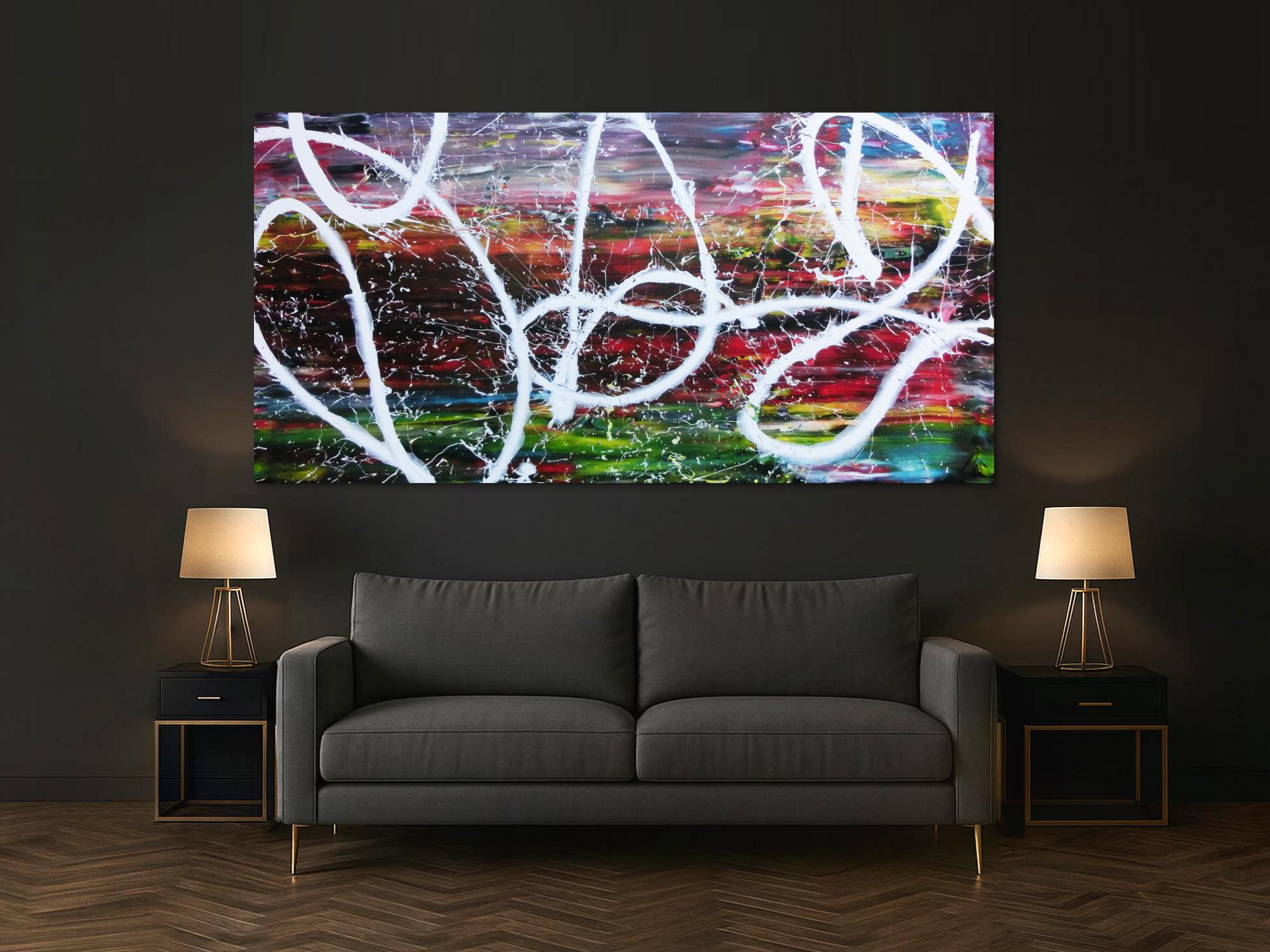 Sehr buntes abstraktes Acrylbild in Spachteltechnik und Actionpainting sehr modern