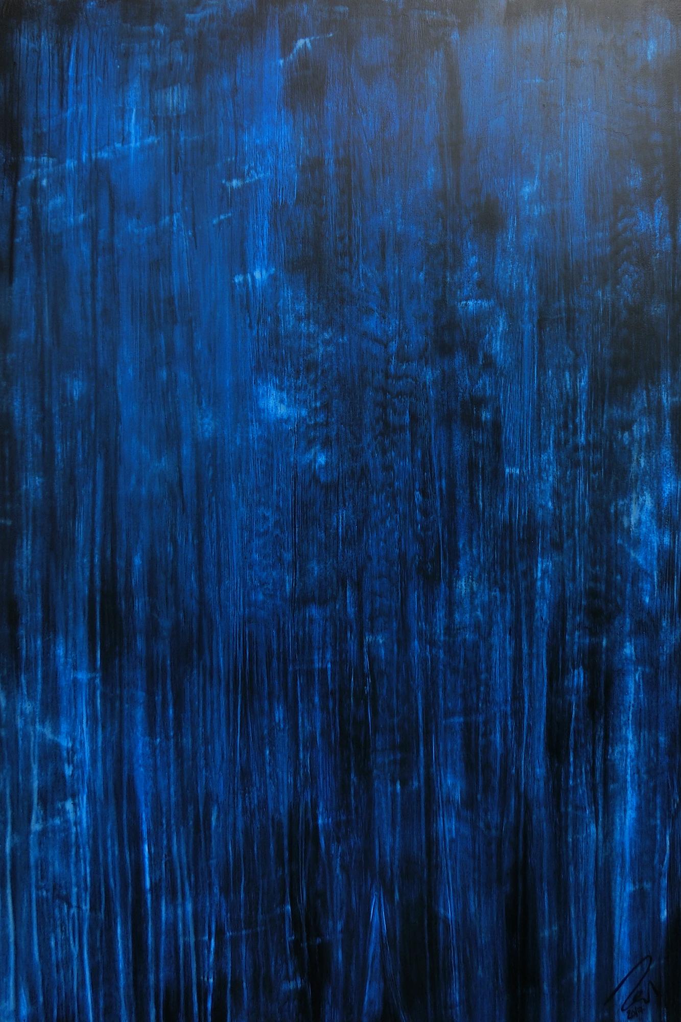 Abstraktes Acrylbild dunkelblau sehr modernes zeitgenössisches Gemälde