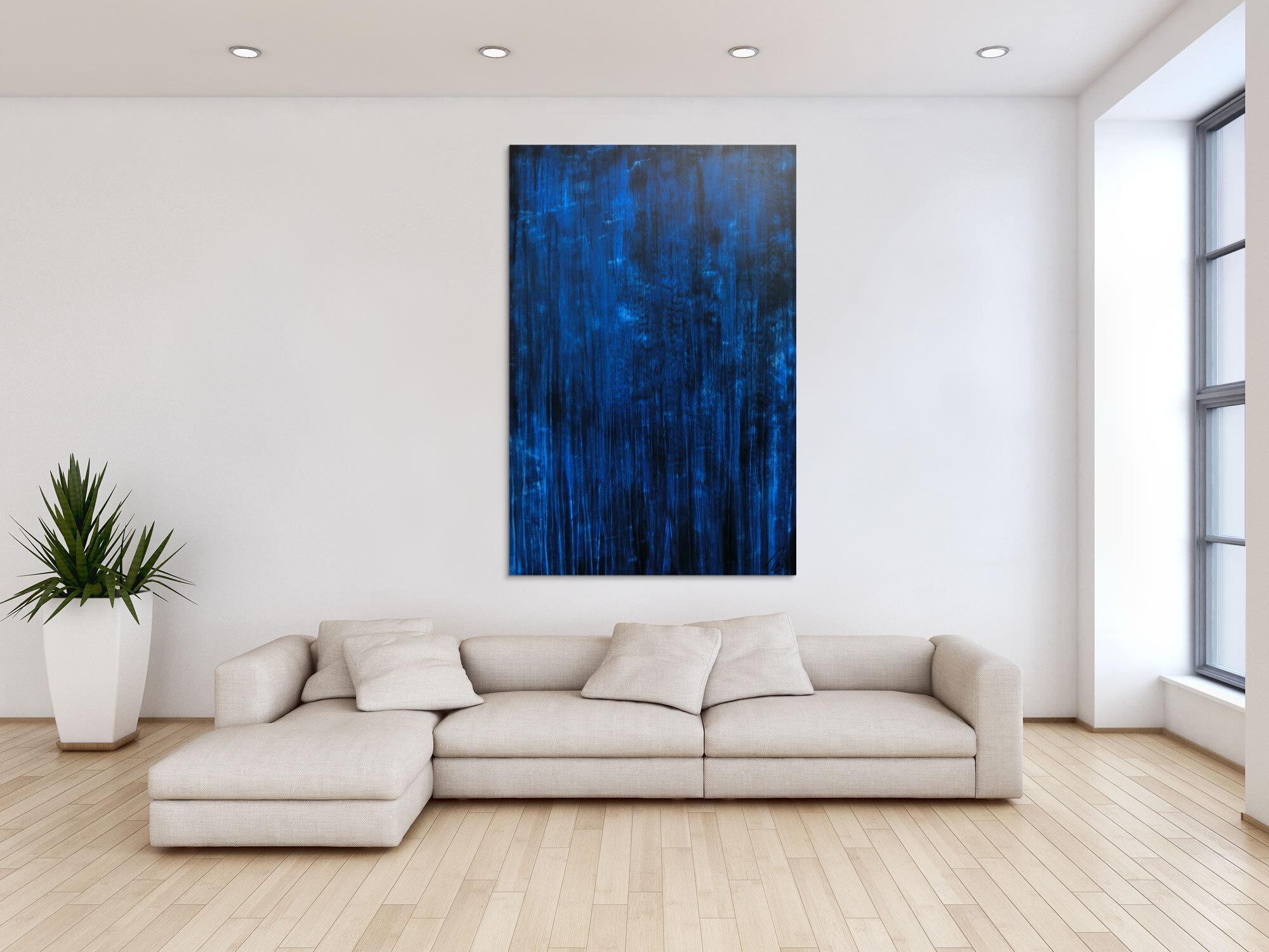 Abstraktes Acrylbild dunkelblau sehr modernes zeitgenössisches Gemälde