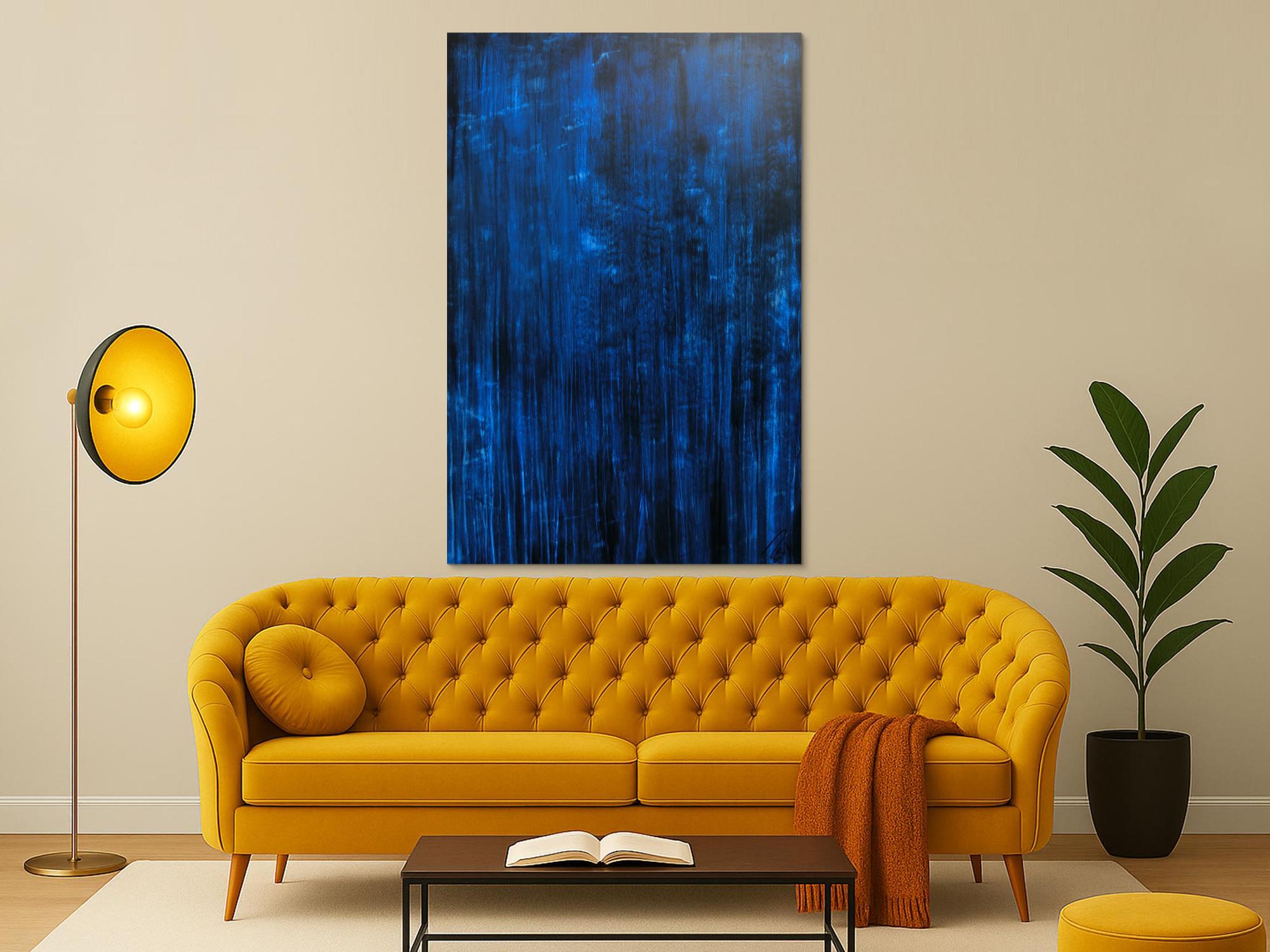 Abstraktes Acrylbild dunkelblau sehr modernes zeitgenössisches Gemälde