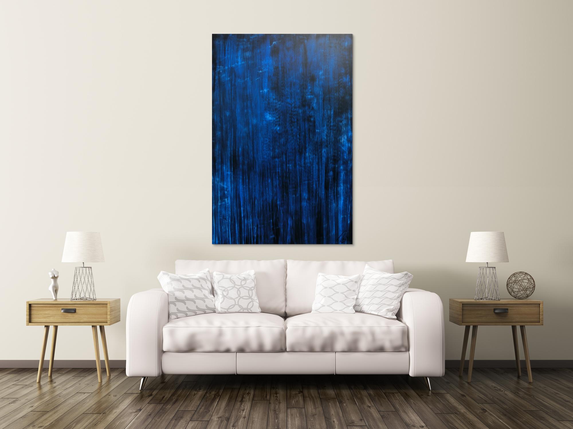 Abstraktes Acrylbild dunkelblau sehr modernes zeitgenössisches Gemälde