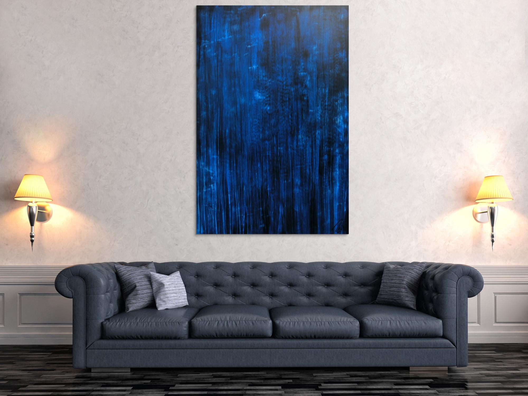 Abstraktes Acrylbild dunkelblau sehr modernes zeitgenössisches Gemälde