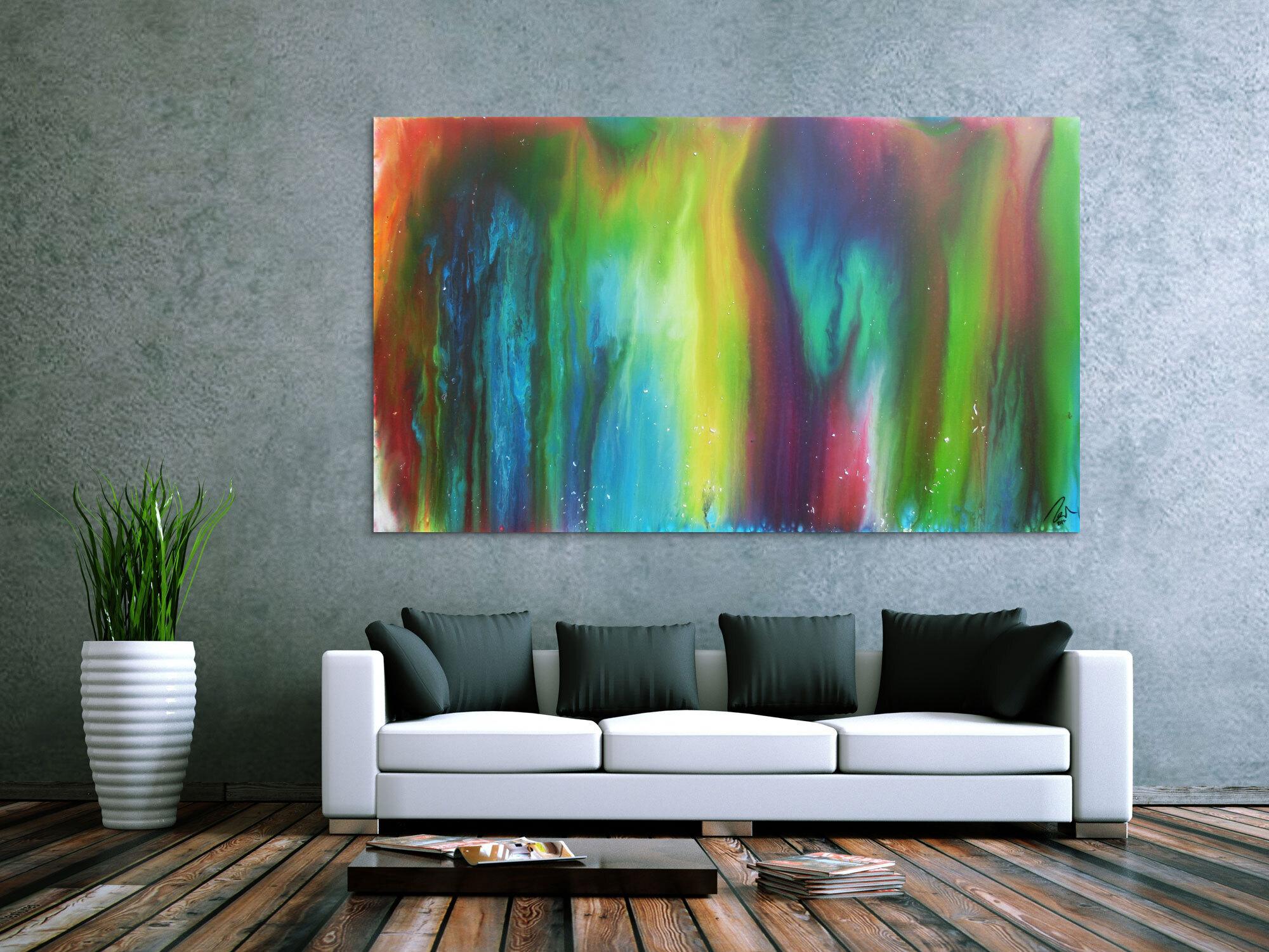 Abstraktes Acrylbild Fliesstechnik sehr bunt modern zeitgenössisch Fluid Painting