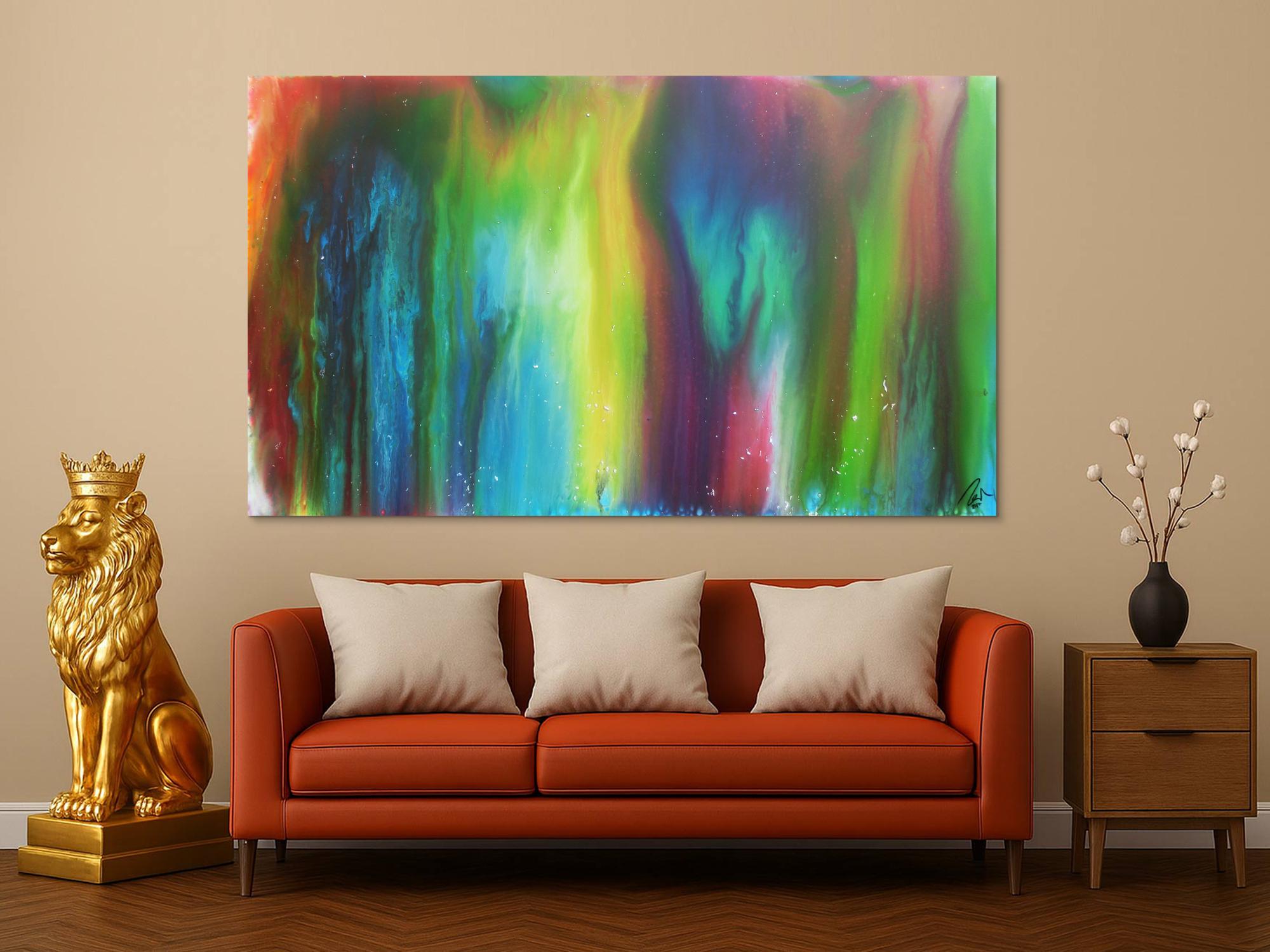 Abstraktes Acrylbild Fliesstechnik sehr bunt modern zeitgenössisch Fluid Painting