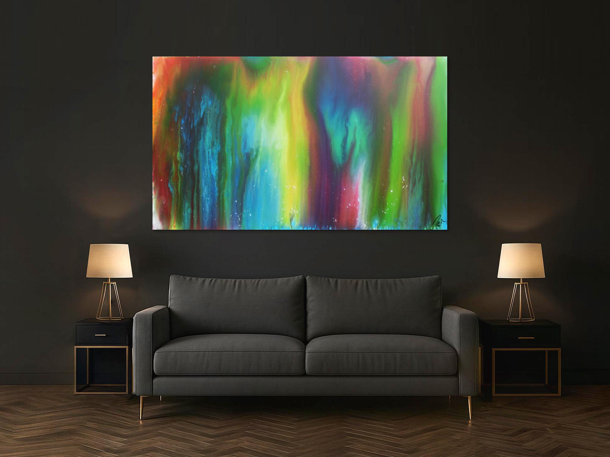 Abstraktes Acrylbild Fliesstechnik sehr bunt modern zeitgenössisch Fluid Painting