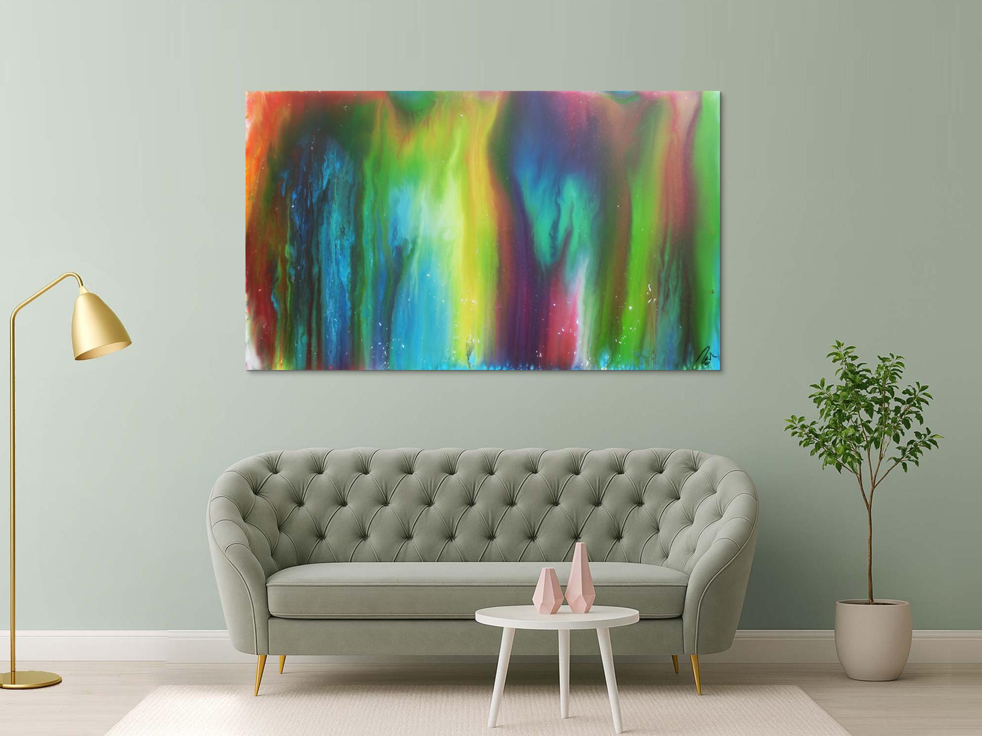 Abstraktes Acrylbild Fliesstechnik sehr bunt modern zeitgenössisch Fluid Painting