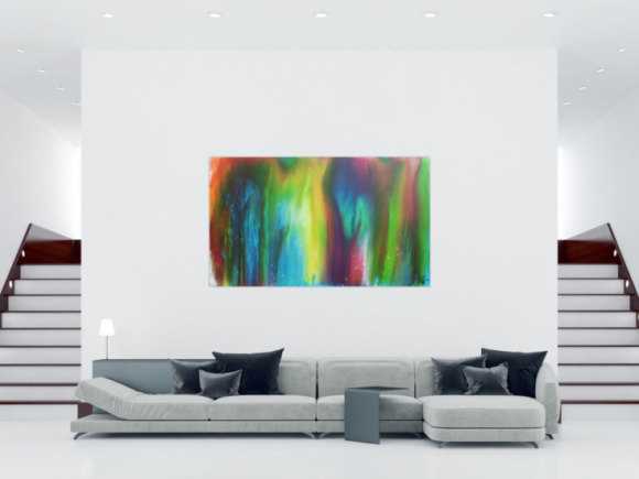 Abstraktes Acrylbild Fliesstechnik sehr bunt modern zeitgenössisch Fluid Painting