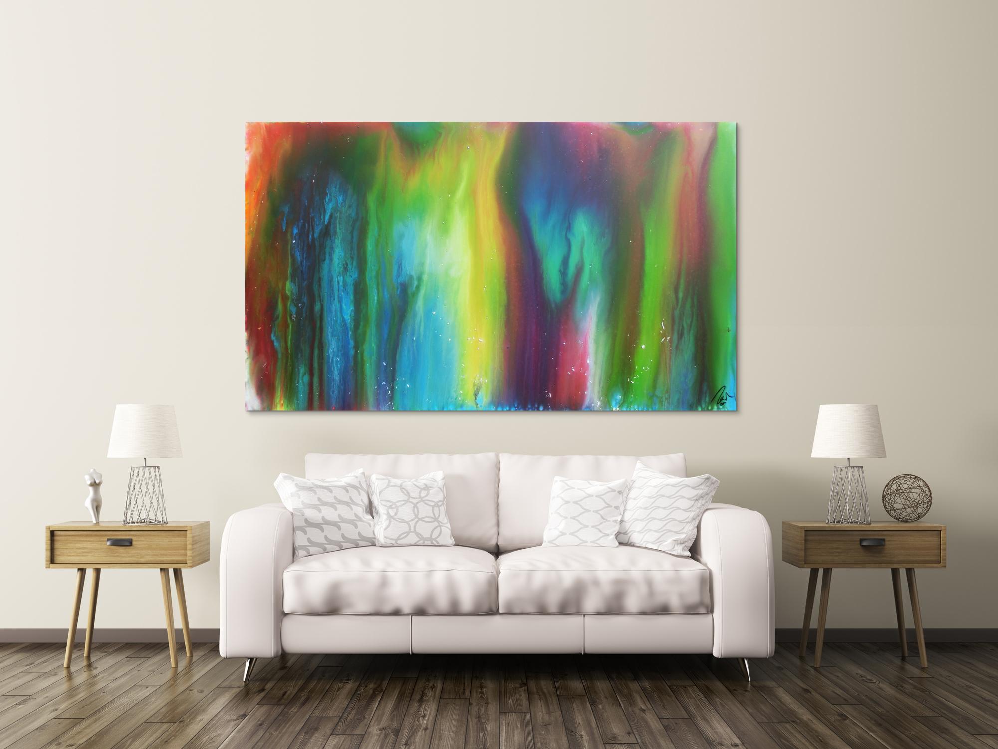 Abstraktes Acrylbild Fliesstechnik sehr bunt modern zeitgenössisch Fluid Painting