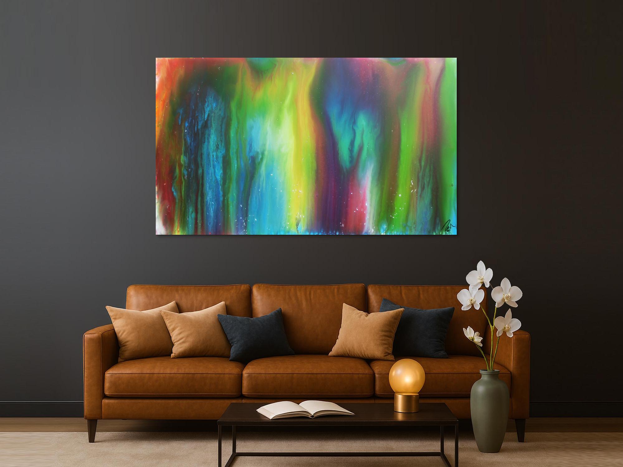 Abstraktes Acrylbild Fliesstechnik sehr bunt modern zeitgenössisch Fluid Painting