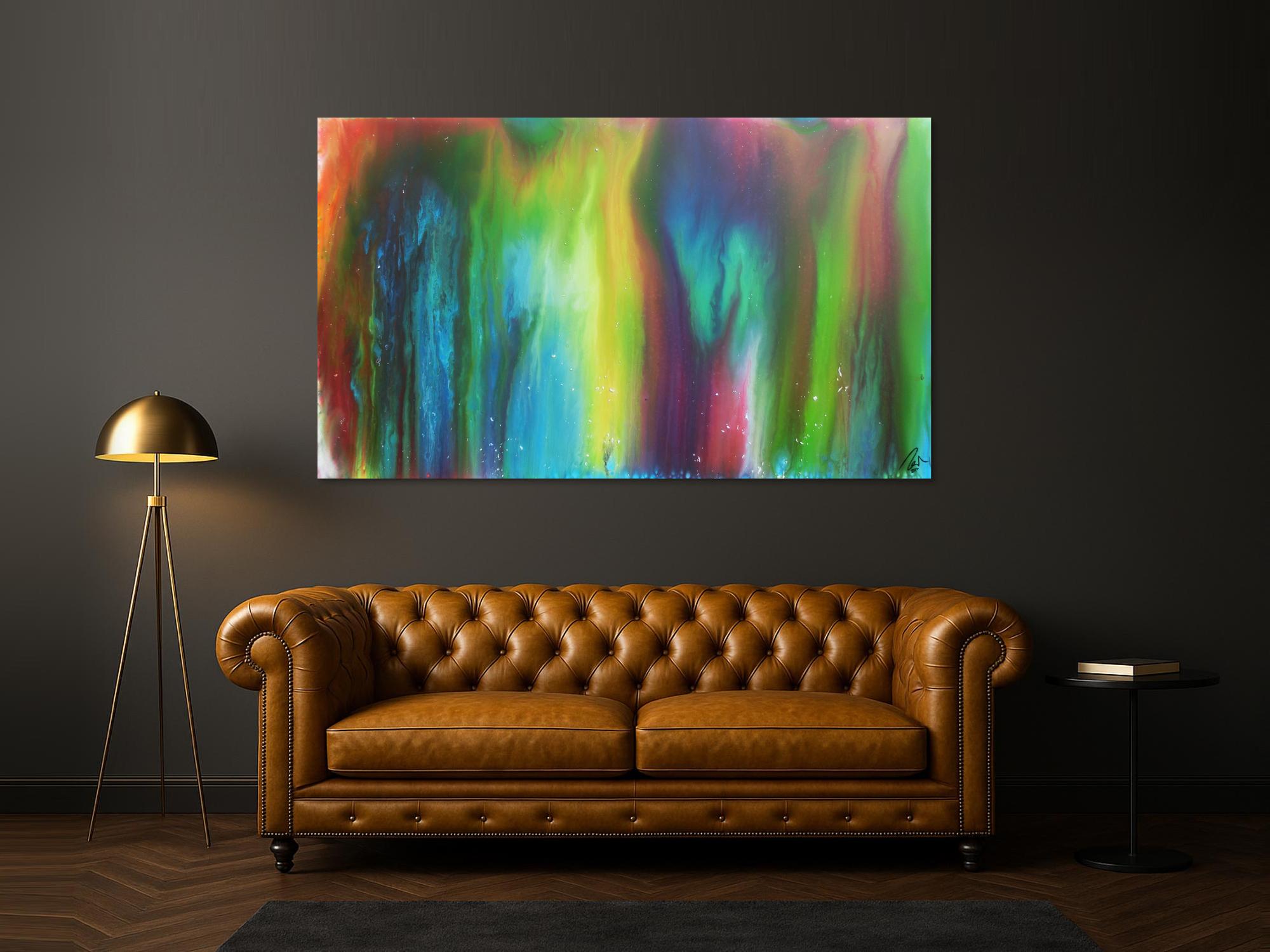 Abstraktes Acrylbild Fliesstechnik sehr bunt modern zeitgenössisch Fluid Painting