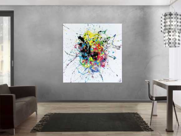 Abstraktes Acrylbild sehr bunt auf weißtem Hintergrund modern Action Painting expressionistisch Splash Art