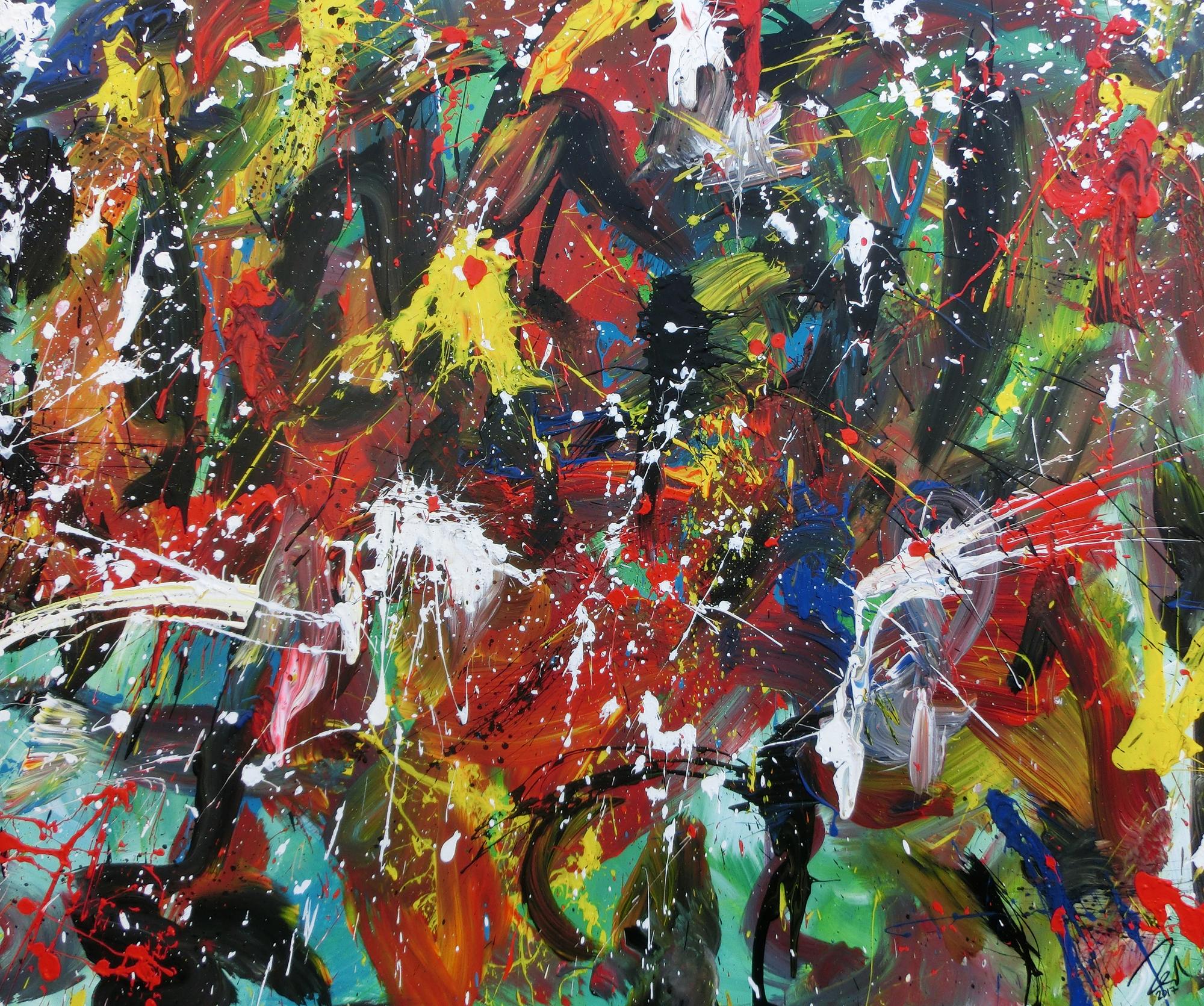 Abstraktes Gemälde bunte Malerei handgemalt modernes Bild viele Farben Action Painting