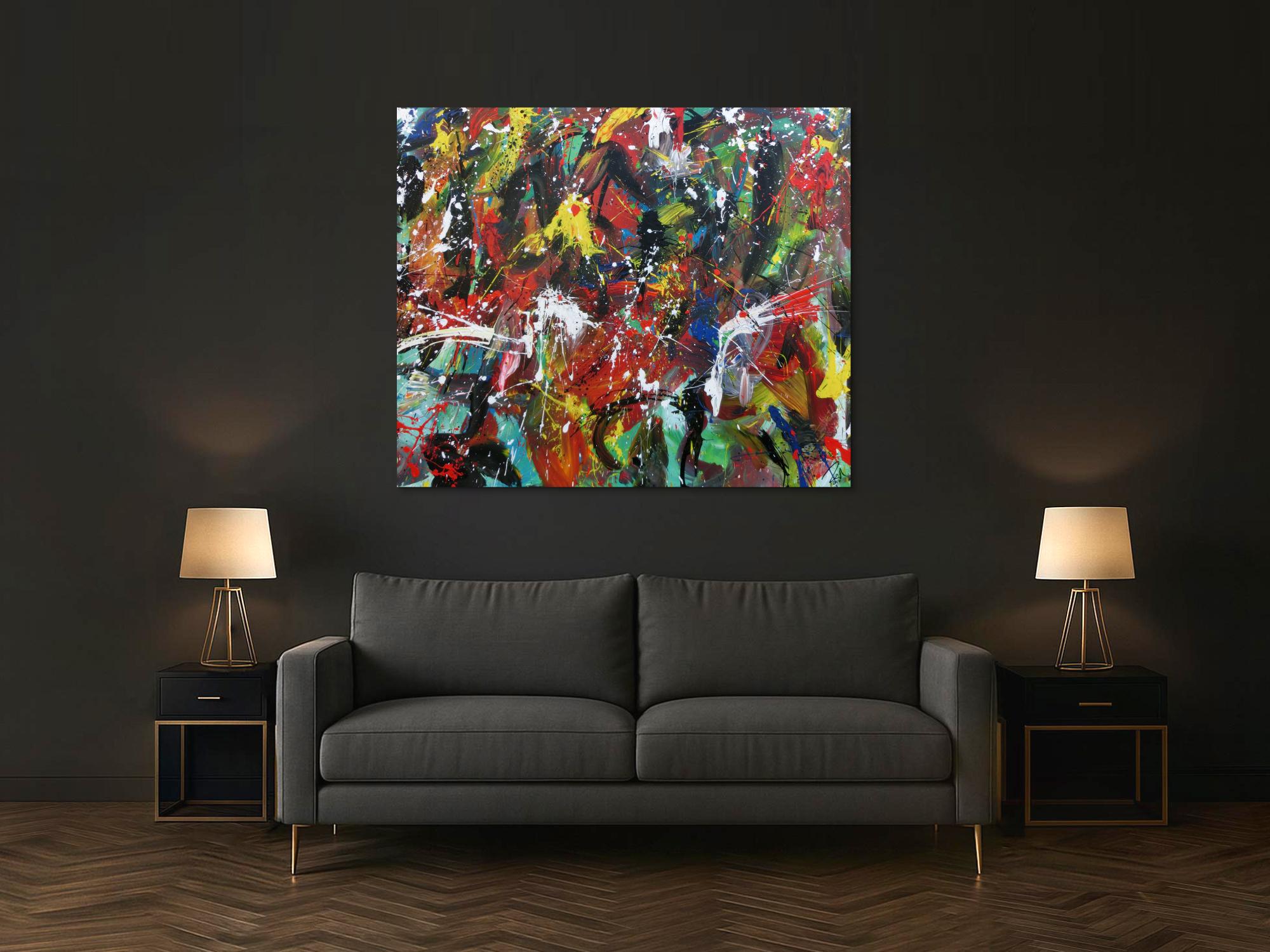 Abstraktes Gemälde bunte Malerei handgemalt modernes Bild viele Farben Action Painting