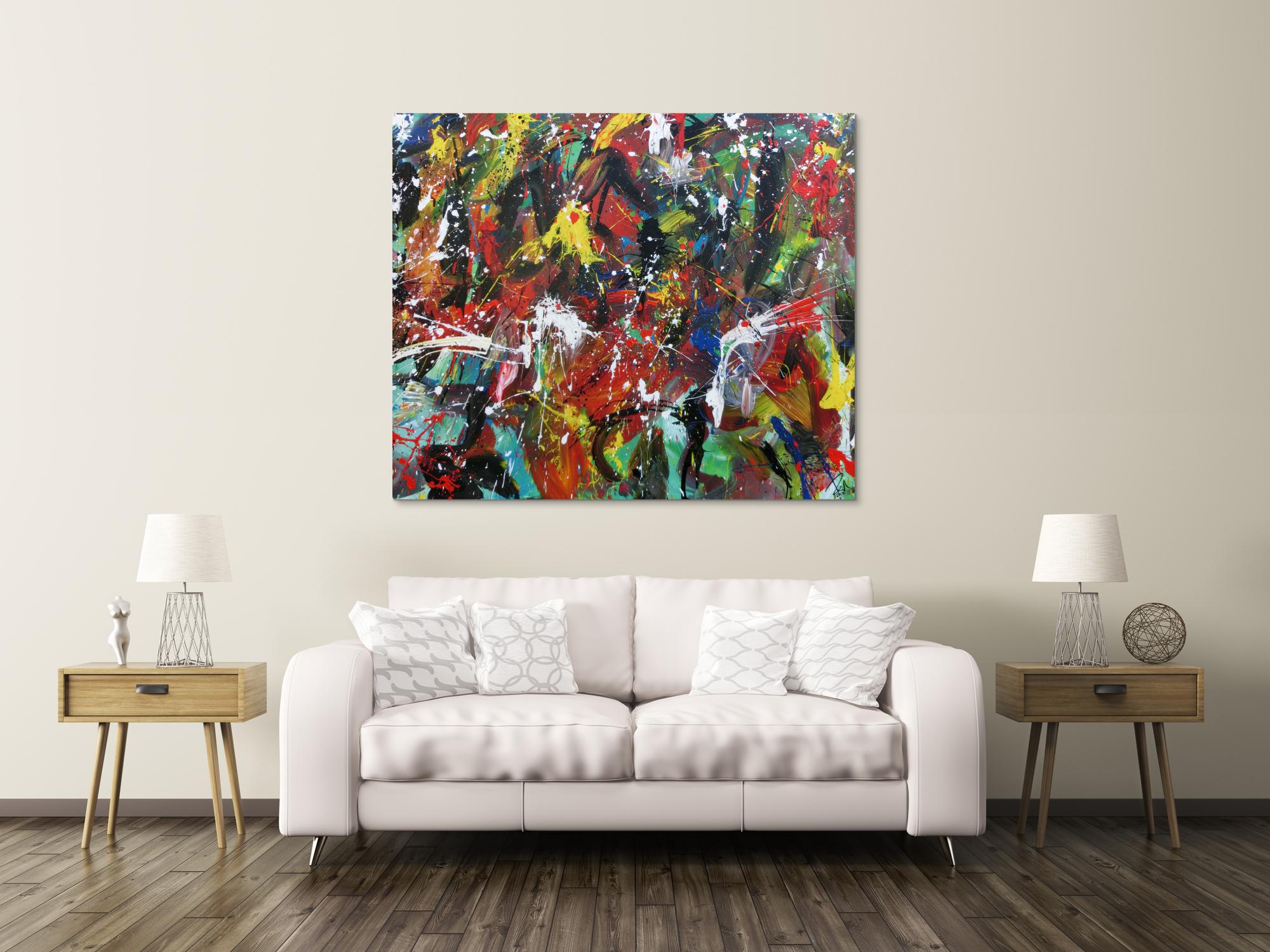 Abstraktes Gemälde bunte Malerei handgemalt modernes Bild viele Farben Action Painting