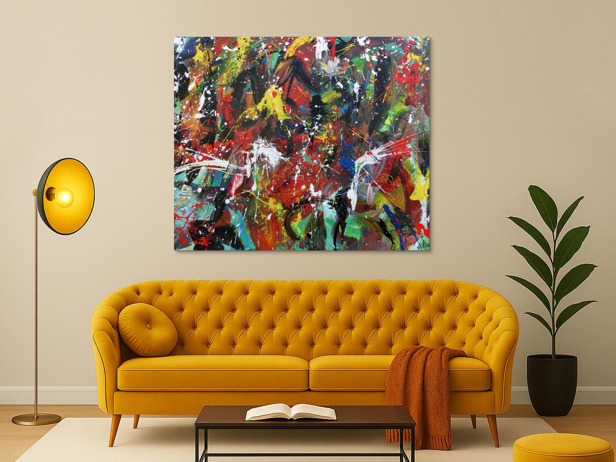 Abstraktes Gemälde bunte Malerei handgemalt modernes Bild viele Farben Action Painting
