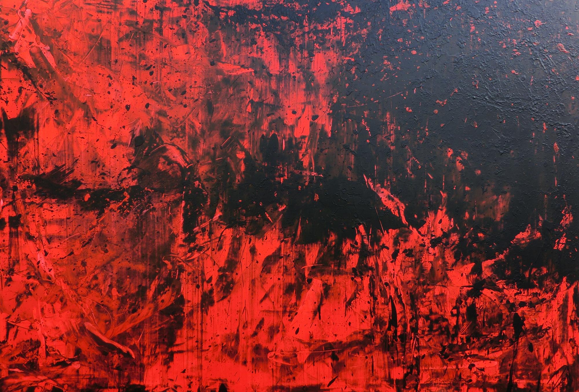 Abstraktes Acrylbild expressionistisch modern in rot schwarz minimalistisch schlicht