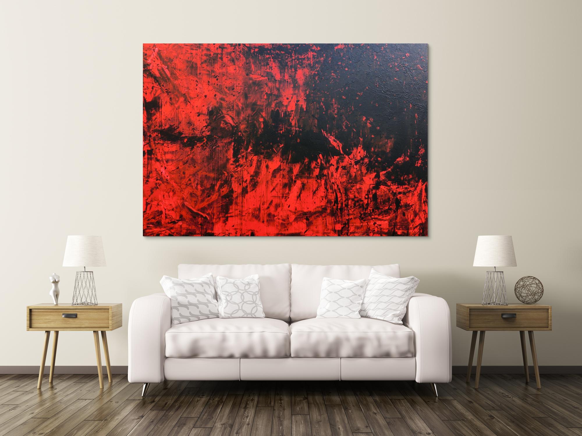 Abstraktes Acrylbild expressionistisch modern in rot schwarz minimalistisch schlicht