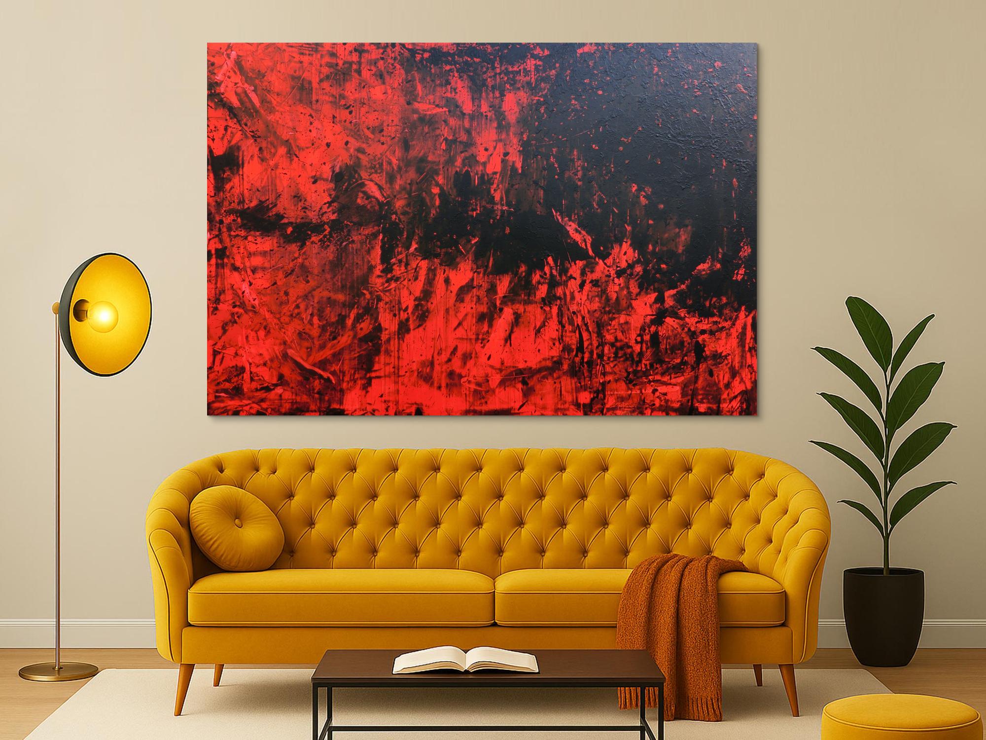Abstraktes Acrylbild expressionistisch modern in rot schwarz minimalistisch schlicht