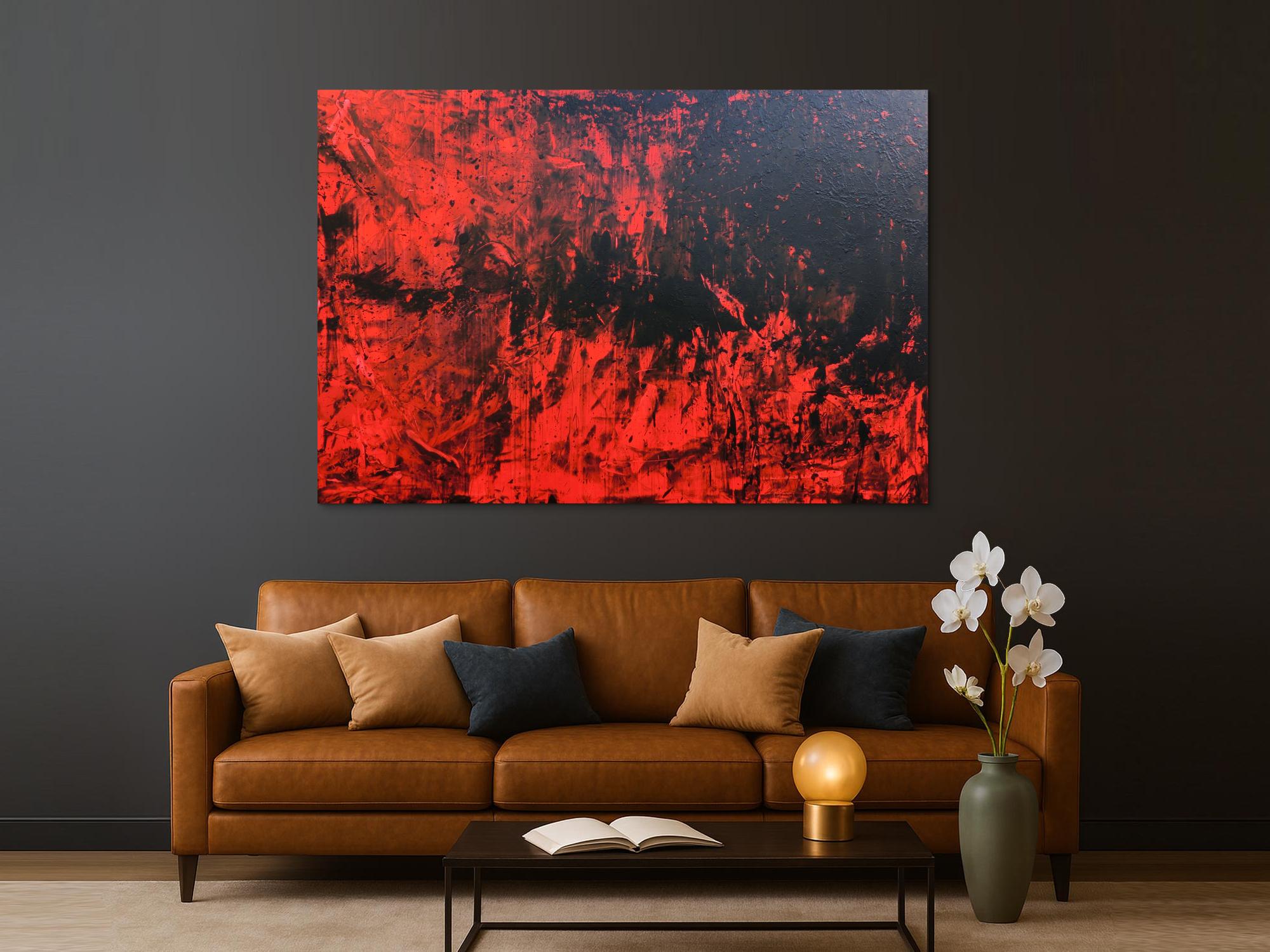 Abstraktes Acrylbild expressionistisch modern in rot schwarz minimalistisch schlicht
