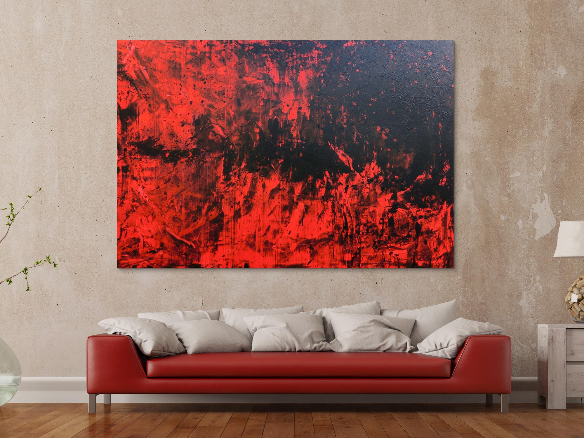 Abstraktes Acrylbild expressionistisch modern in rot schwarz minimalistisch schlicht