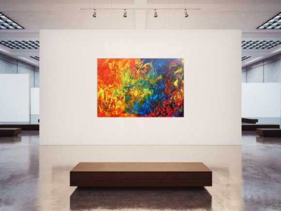 Abstraktes Acrylbild sehr bunt Spachteltechnik modern viele Farben rot blau grün gelb