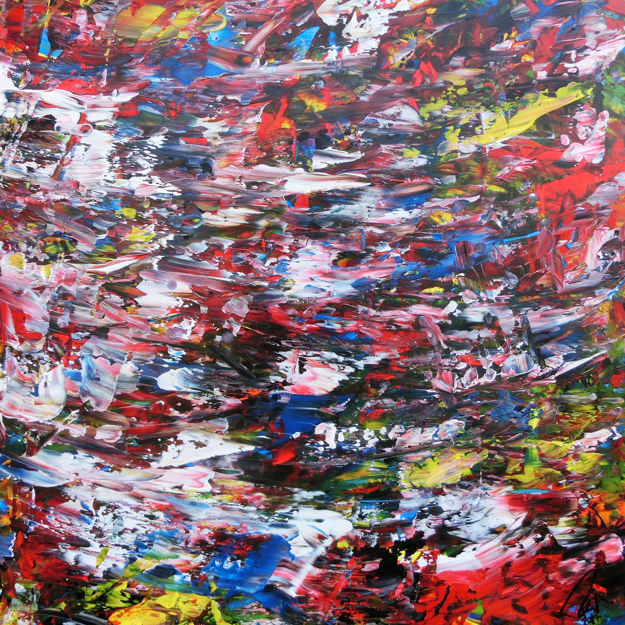 Abstraktes Acrylbild sehr bunt Spachteltechnik modern zeitgenössisch