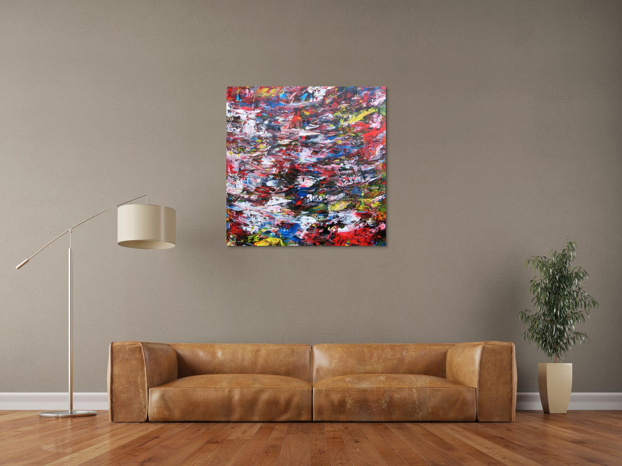 Abstraktes Acrylbild sehr bunt Spachteltechnik modern zeitgenössisch