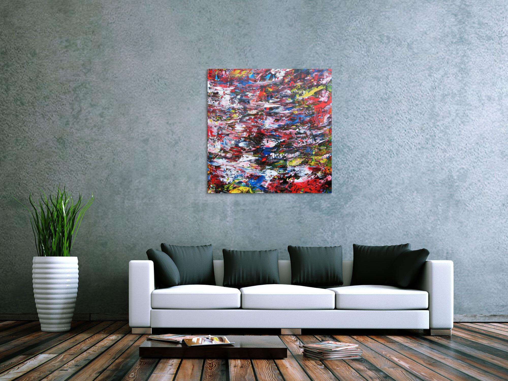 Abstraktes Acrylbild sehr bunt Spachteltechnik modern zeitgenössisch