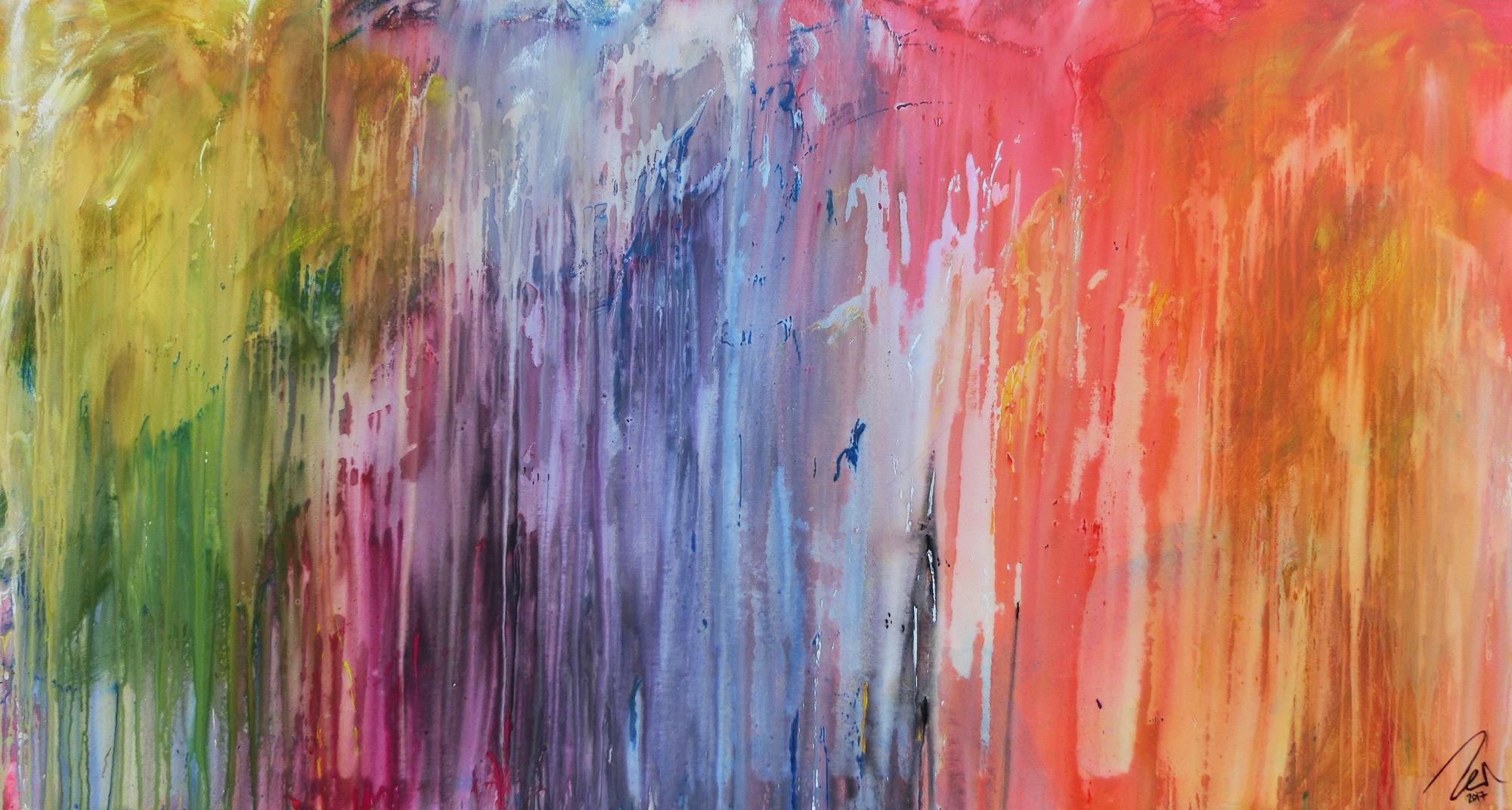 Abstraktes Acrylbild Fließtechnik sehr bunt modern Fluid Painting abstract