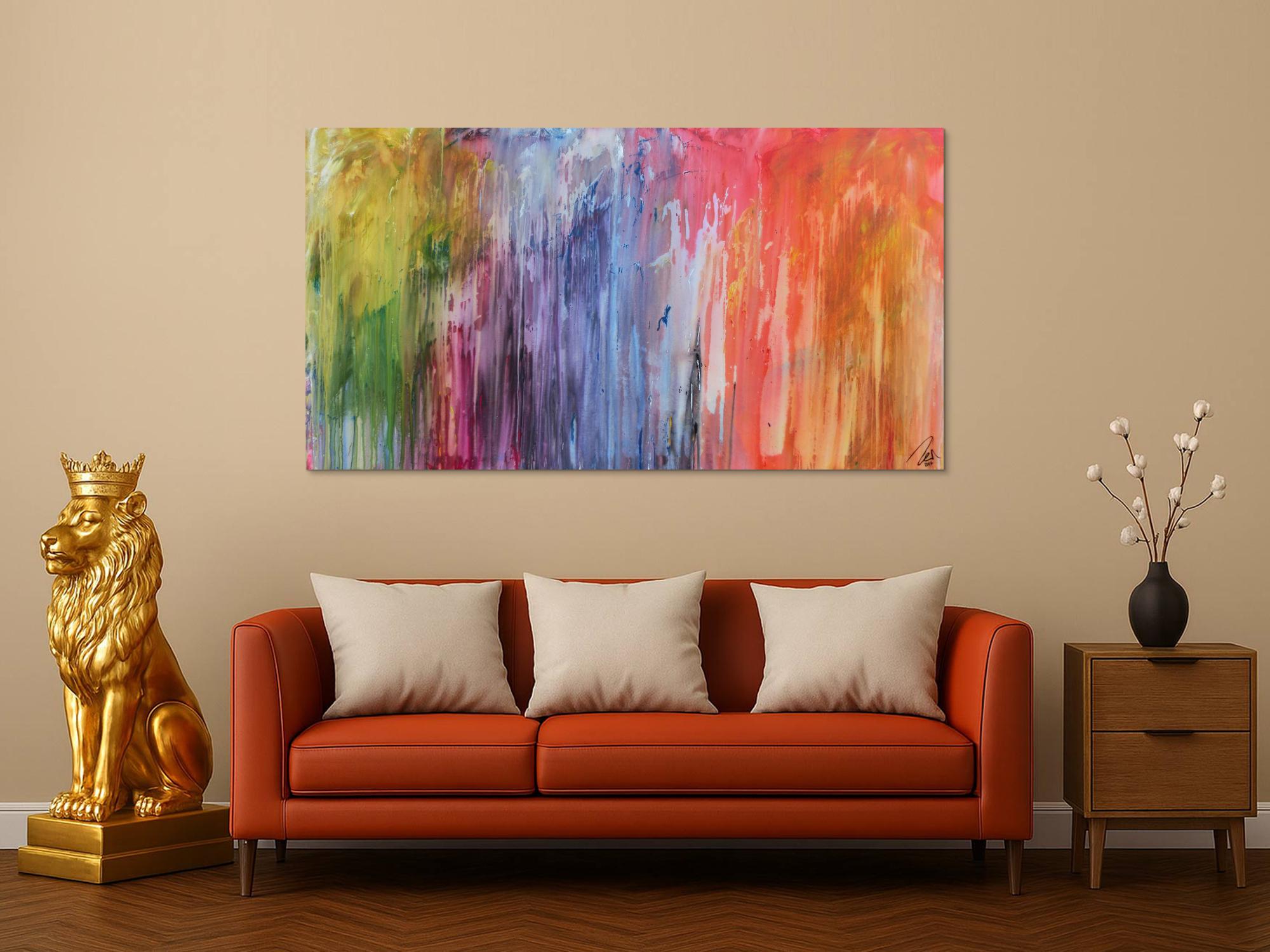 Abstraktes Acrylbild Fließtechnik sehr bunt modern Fluid Painting abstract