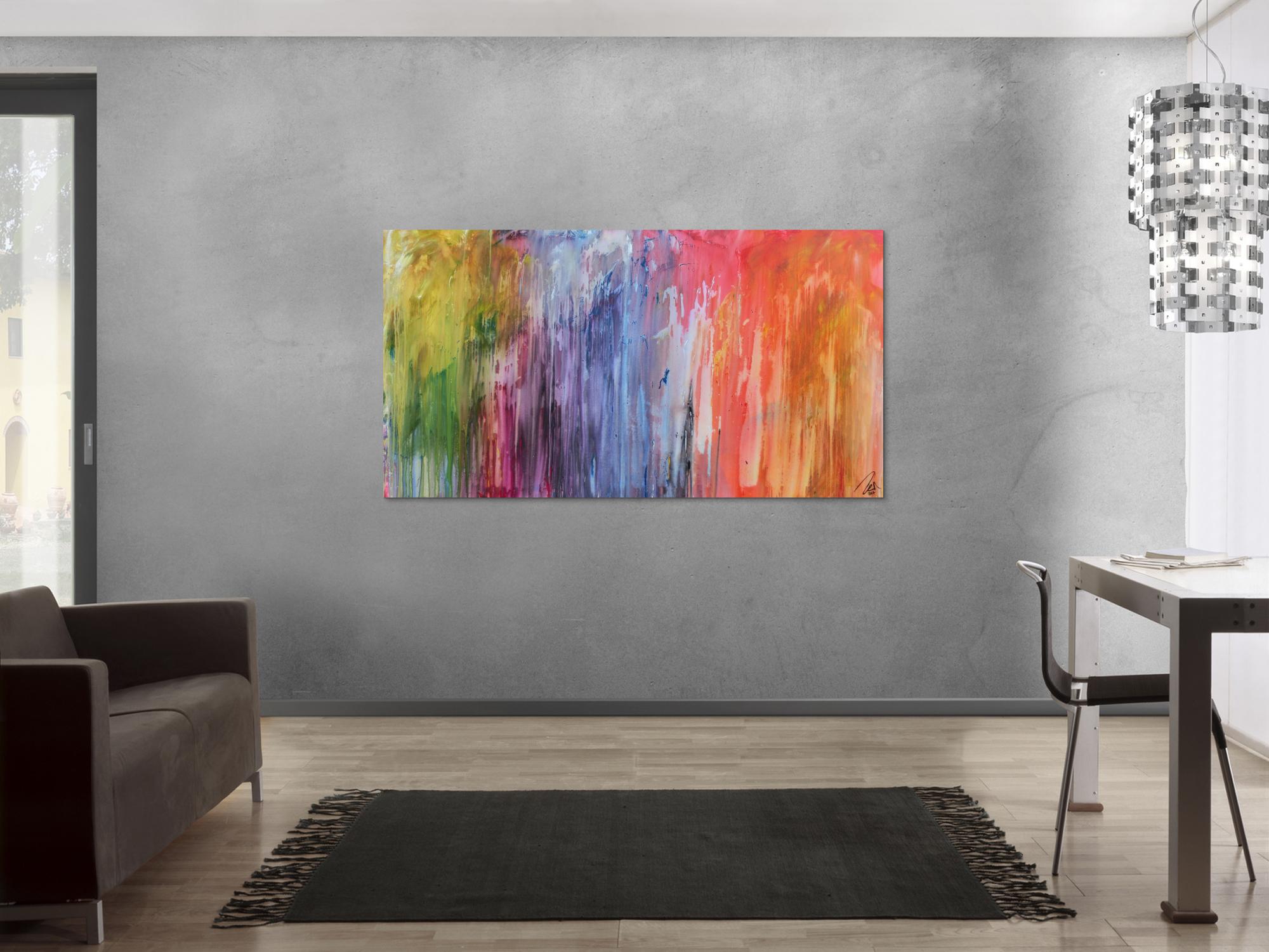 Abstraktes Acrylbild Fließtechnik sehr bunt modern Fluid Painting abstract