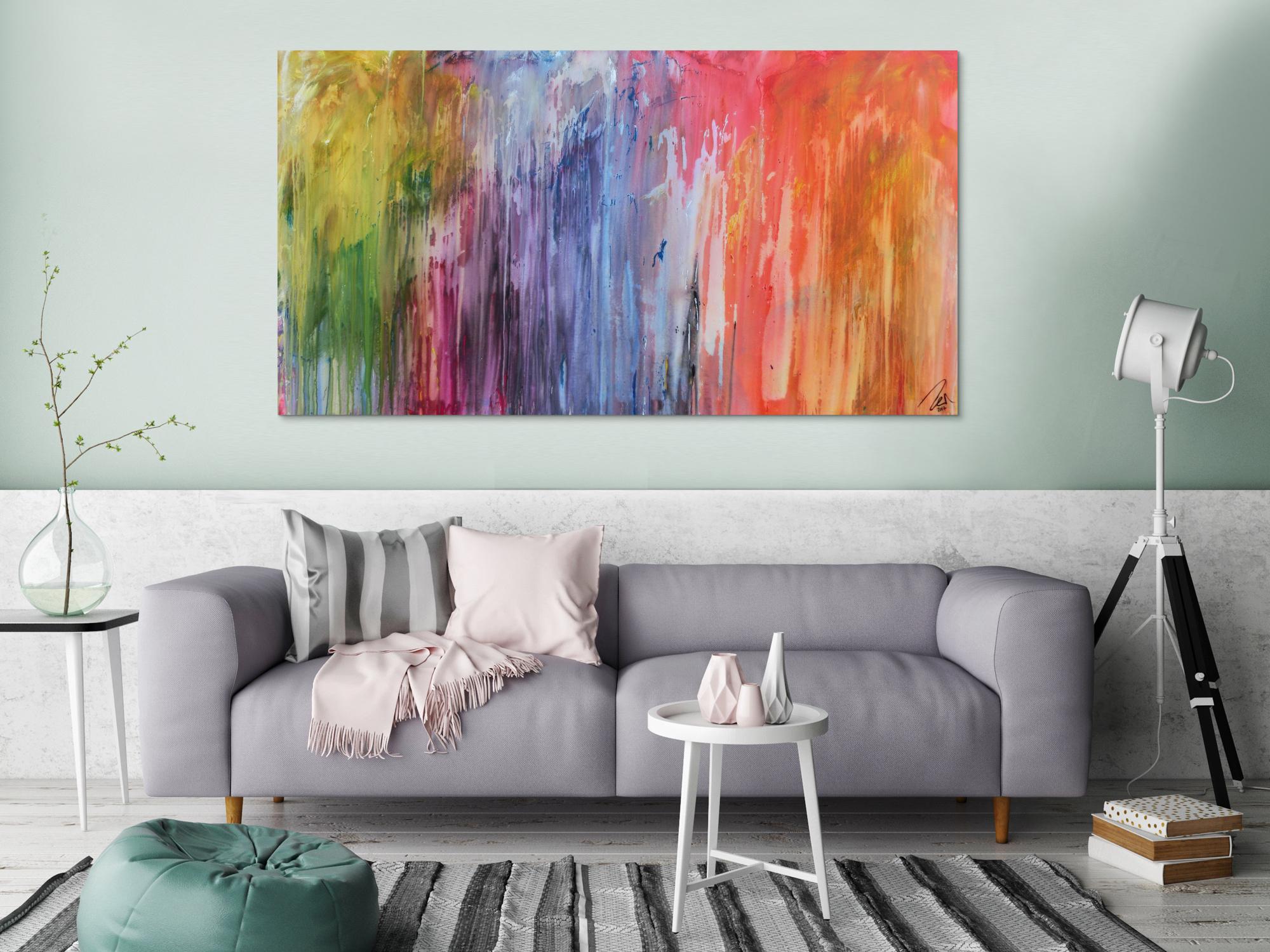 Abstraktes Acrylbild Fließtechnik sehr bunt modern Fluid Painting abstract