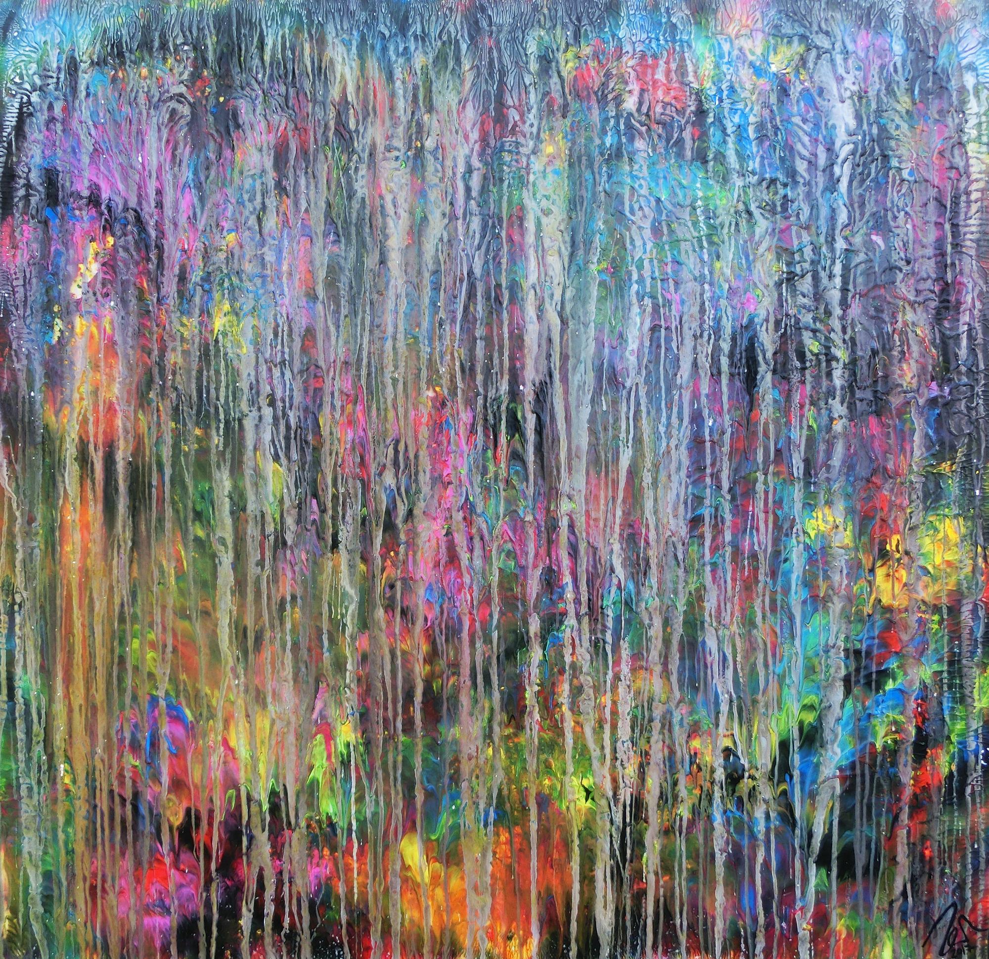 Abstraktes Acrylbild Mischtechnik sehr bunt kräftige Farben sehr modern zeitgenössisch