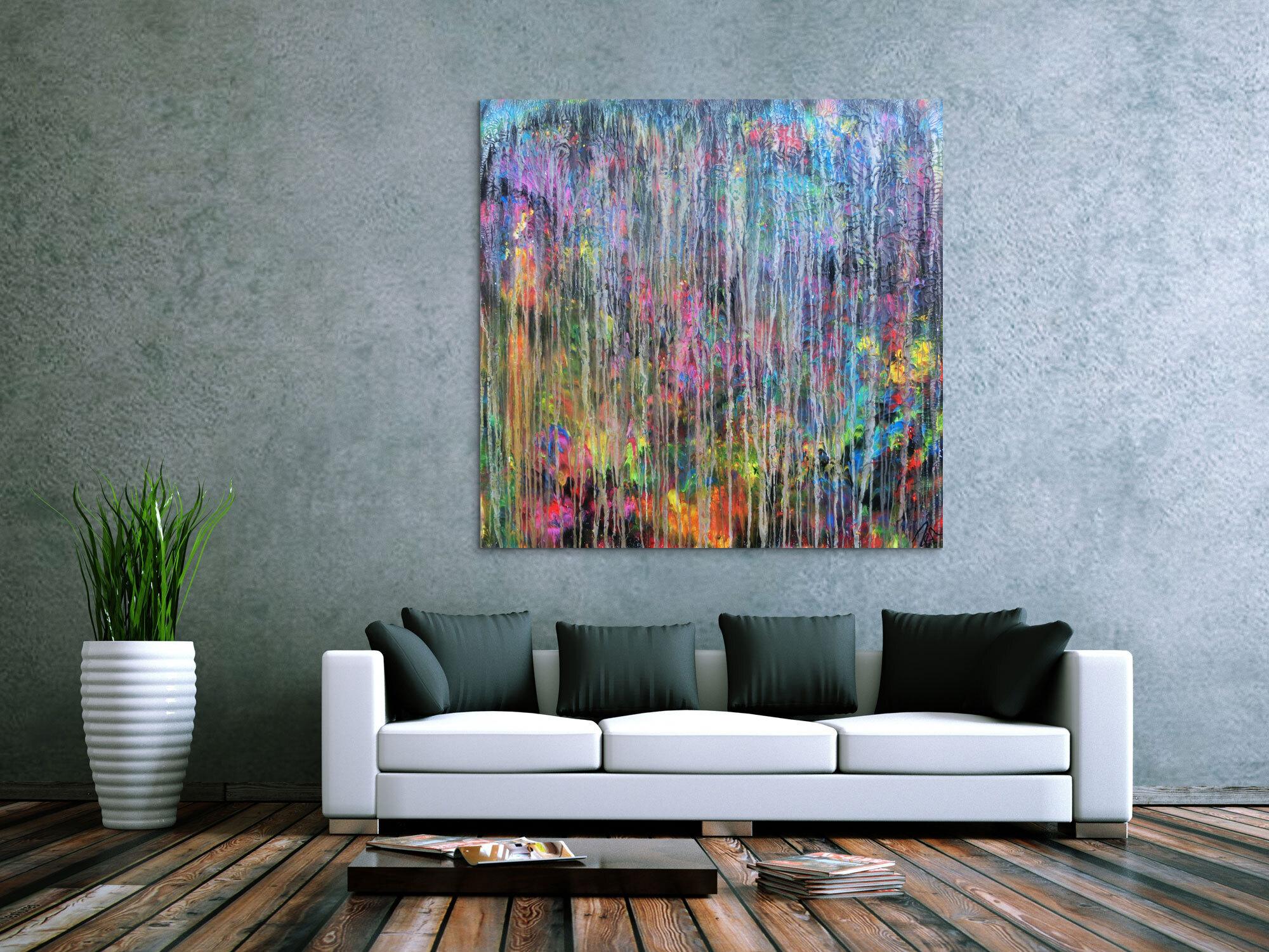 Abstraktes Acrylbild Mischtechnik sehr bunt kräftige Farben sehr modern zeitgenössisch