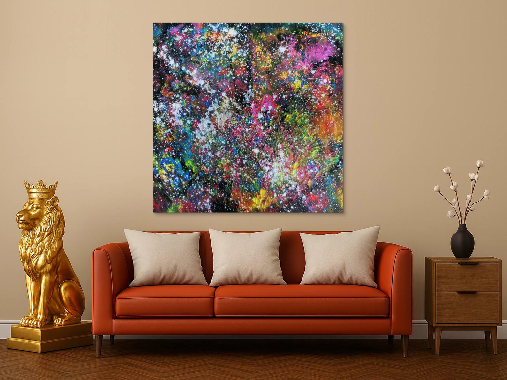 Abstraktes Acrylbild modernes Gemälde sehr bunt dunkel zeitgenössisch Mischtechnik