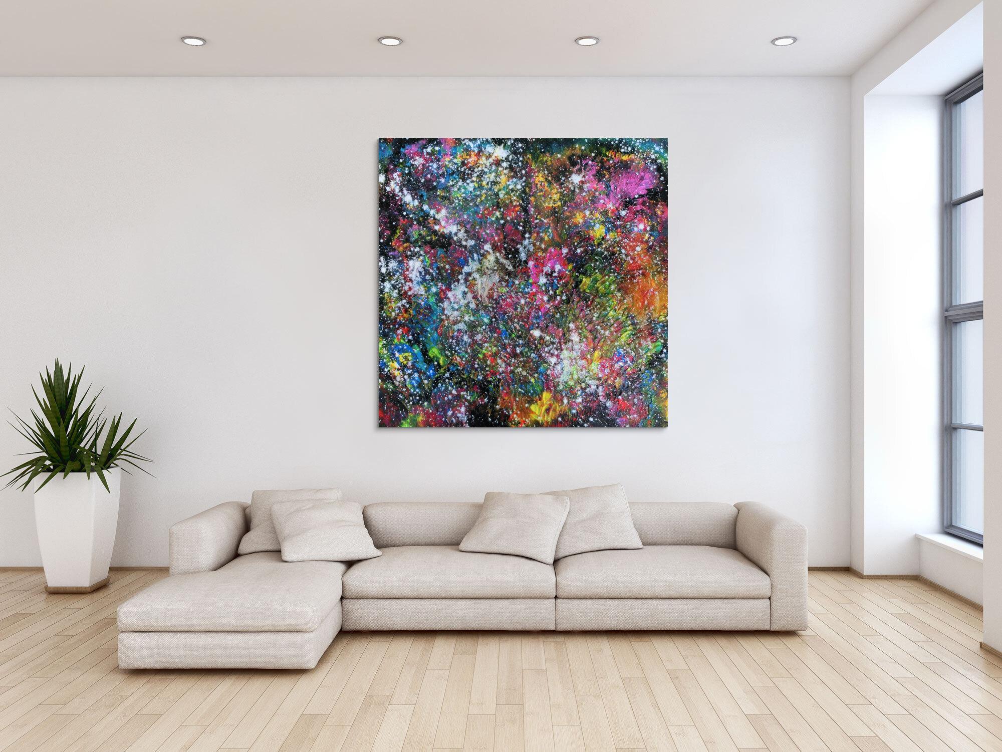 Abstraktes Acrylbild modernes Gemälde sehr bunt dunkel zeitgenössisch Mischtechnik