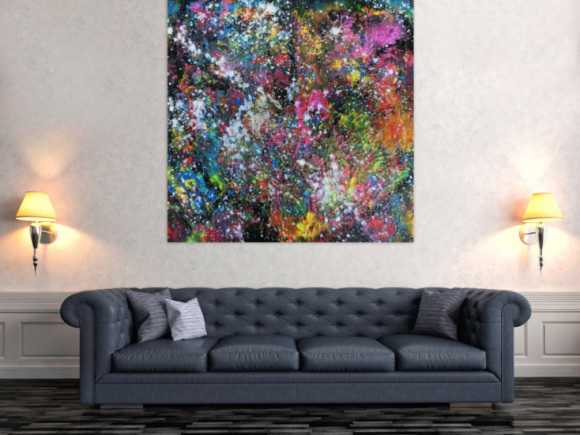 Abstraktes Acrylbild modernes Gemälde sehr bunt dunkel zeitgenössisch Mischtechnik
