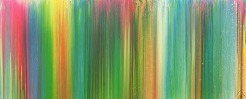 Abstraktes Acrylbild sehr bunt Fließtechnik Panoramaformat sehr modern groß