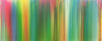 Abstraktes Acrylbild sehr bunt Fließtechnik Panoramaformat sehr modern groß