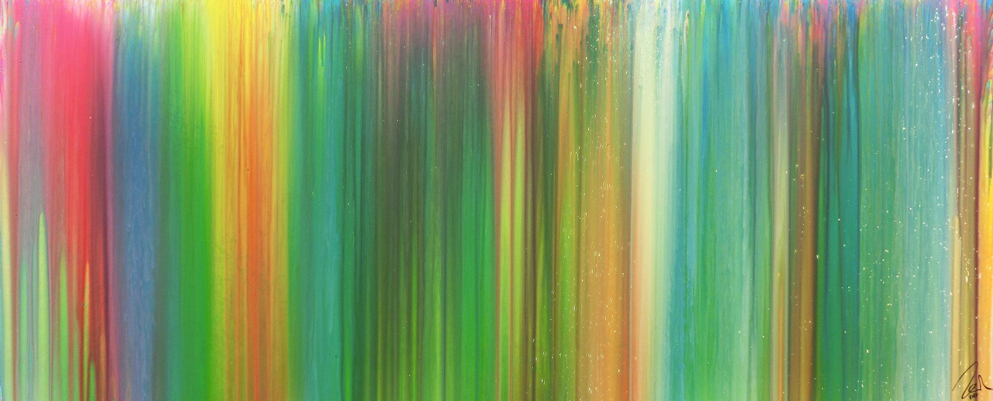 Abstraktes Acrylbild sehr bunt Fließtechnik Panoramaformat sehr modern groß