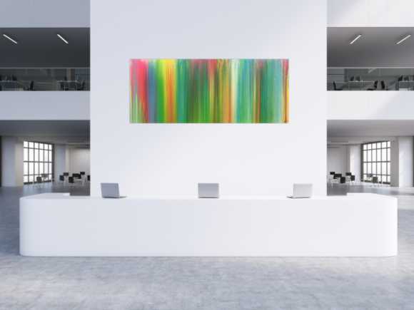 Abstraktes Acrylbild sehr bunt Fließtechnik Panoramaformat sehr modern groß